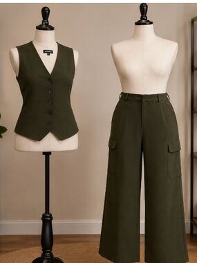 Express Olive Green Wide-Leg Cargo Pants